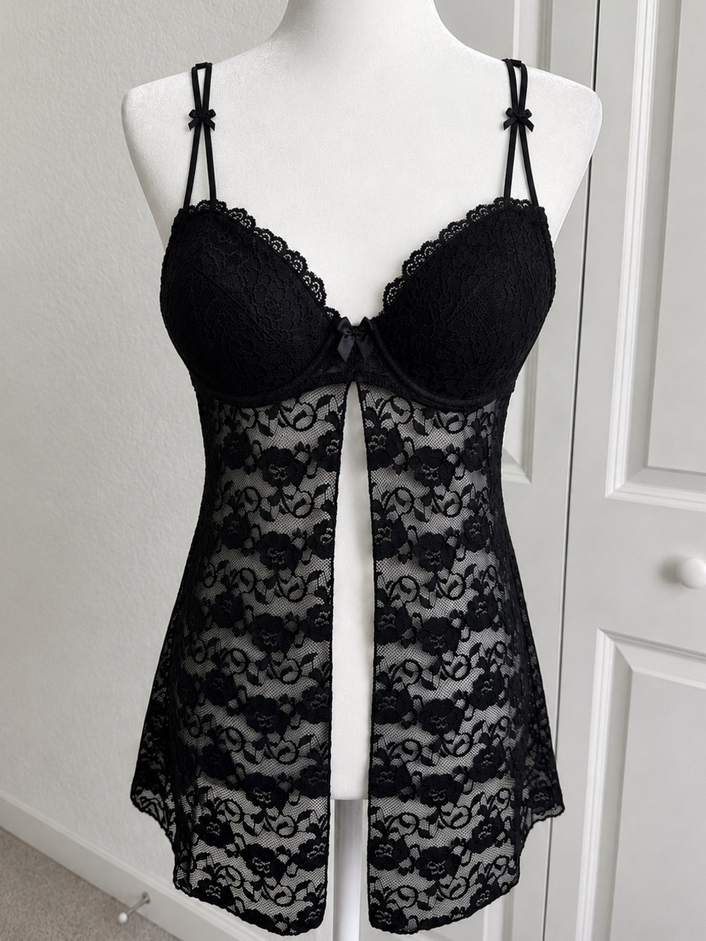 Rampage Vintage Y2K Black Lace Babydoll Top Sheer Dark Romantic Goth Wimsygoth